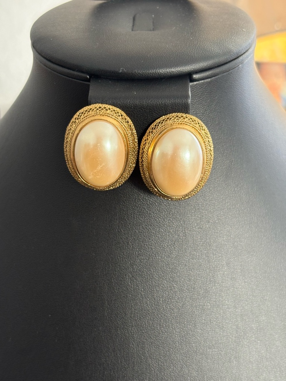 Gold-Tone Faux Pearl Cabochon Clip-On Earrings
